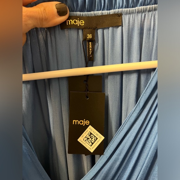 NWT -  Maje Satiny Maxi Dress Rovel Bleu - Size 36 - Picture 11 of 16